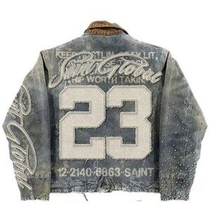 American Retro Jacket Y2K Clothes Men Women Hip Hop Letter Stitching Embroidery
